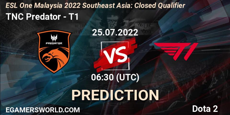Prognose für das Spiel TNC Predator VS T1. 25.07.2022 at 06:30. Dota 2 - ESL One Malaysia 2022 Southeast Asia: Closed Qualifier
