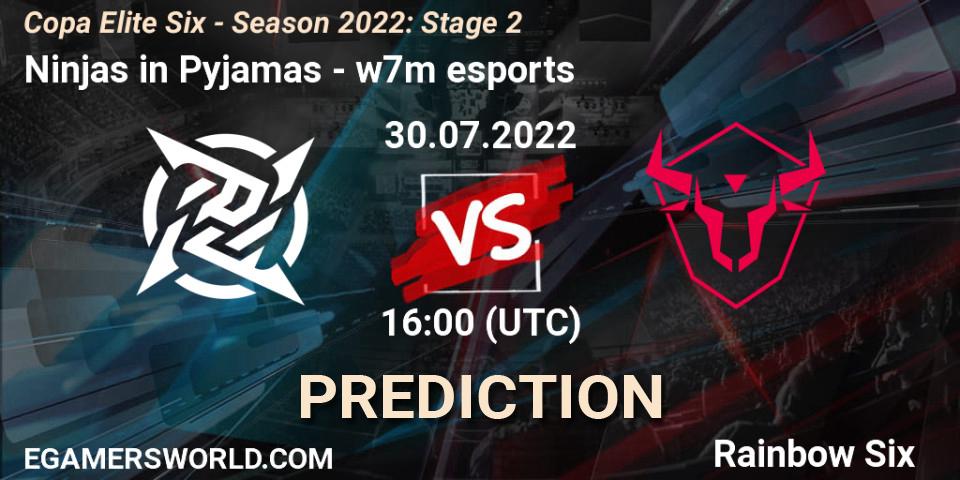 Prognose für das Spiel Ninjas in Pyjamas VS w7m esports. 30.07.22. Rainbow Six - Copa Elite Six - Season 2022: Stage 2