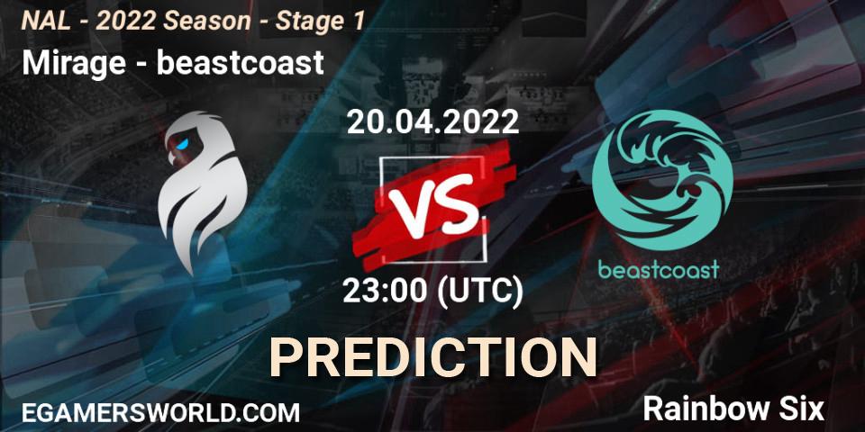 Prognose für das Spiel Mirage VS beastcoast. 20.04.2022 at 23:00. Rainbow Six - NAL - Season 2022 - Stage 1