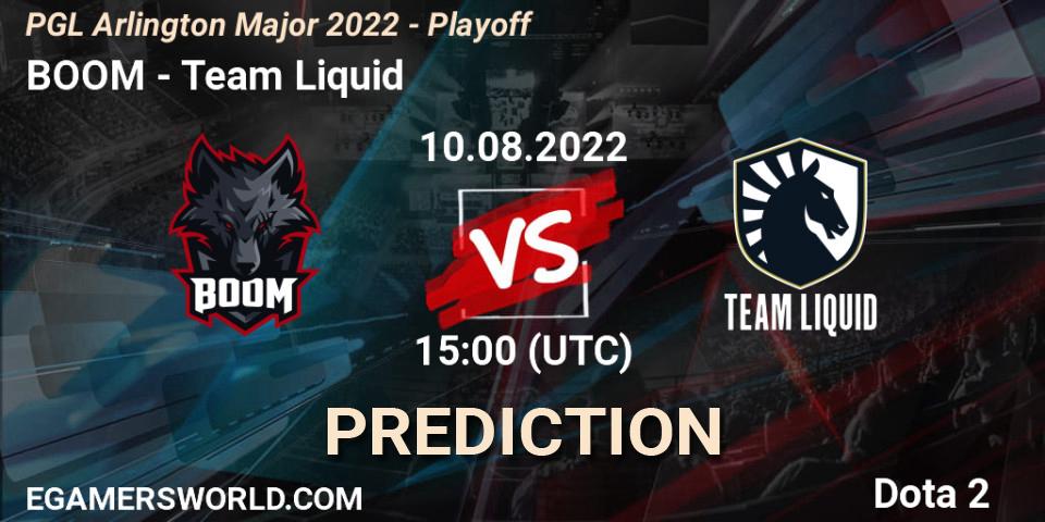 Prognose für das Spiel BOOM VS Team Liquid. 10.08.2022 at 15:19. Dota 2 - PGL Arlington Major 2022 - Playoff
