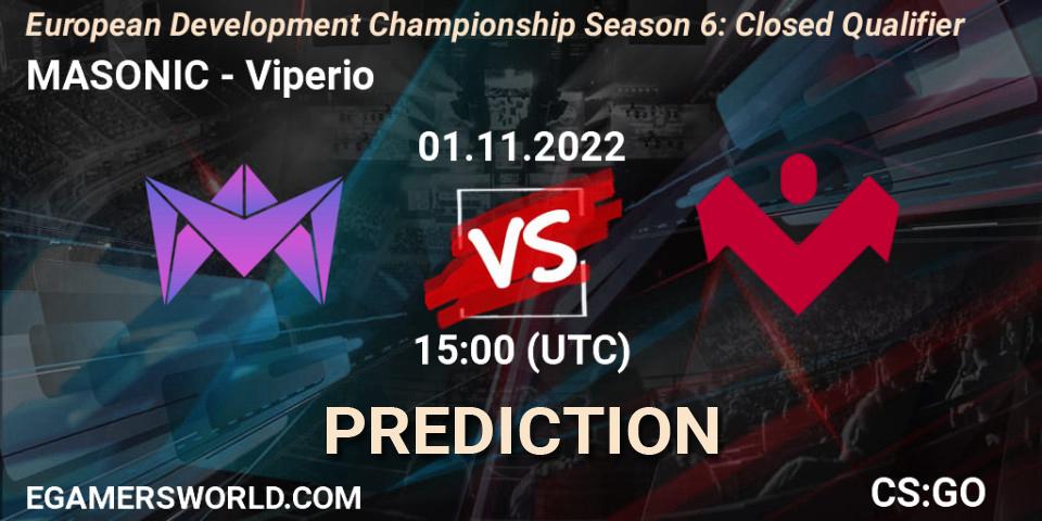 Prognose für das Spiel MASONIC VS Viperio. 01.11.2022 at 15:00. Counter-Strike (CS2) - European Development Championship Season 6: Closed Qualifier