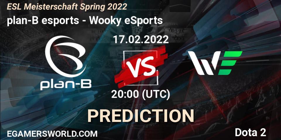 Prognose für das Spiel plan-B esports VS Wooky eSports. 17.02.2022 at 20:00. Dota 2 - ESL Meisterschaft Spring 2022