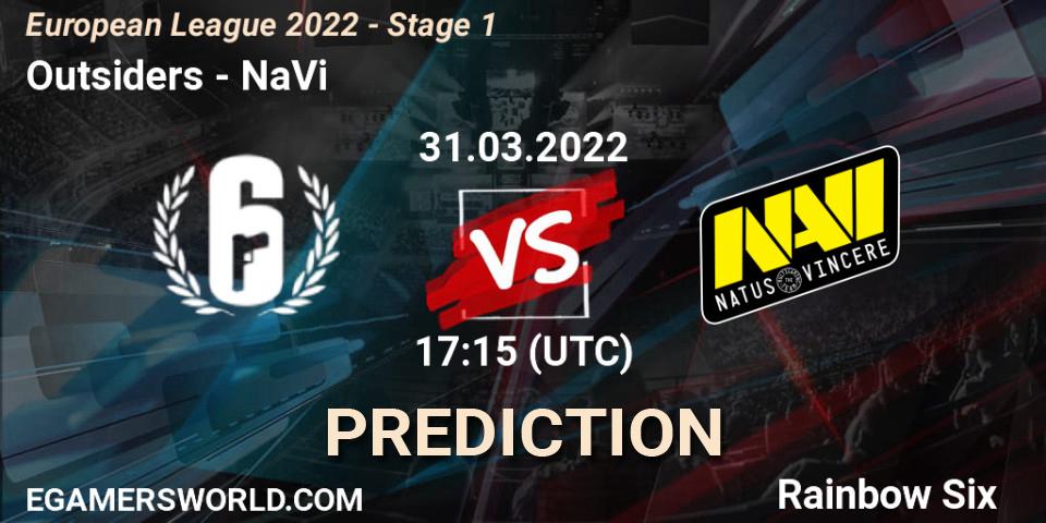 Prognose für das Spiel Outsiders VS NaVi. 31.03.2022 at 17:15. Rainbow Six - European League 2022 - Stage 1