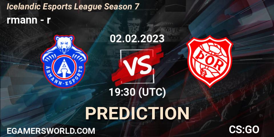 Prognose für das Spiel Ármann VS Þór. 02.02.23. CS2 (CS:GO) - Icelandic Esports League Season 7