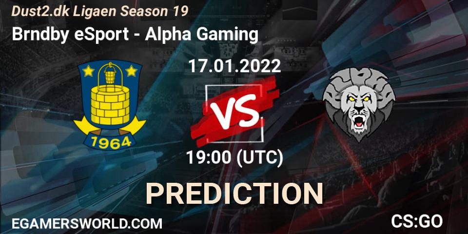 Prognose für das Spiel Brøndby eSport VS Alpha Gaming. 17.01.2022 at 19:00. Counter-Strike (CS2) - Dust2.dk Ligaen Season 19