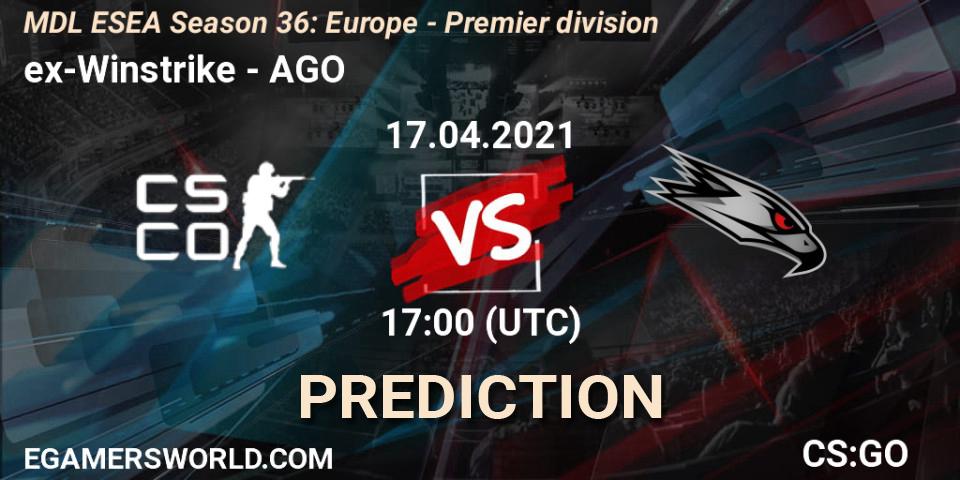 Prognose für das Spiel ex-Winstrike VS AGO. 17.04.21. CS2 (CS:GO) - MDL ESEA Season 36: Europe - Premier division