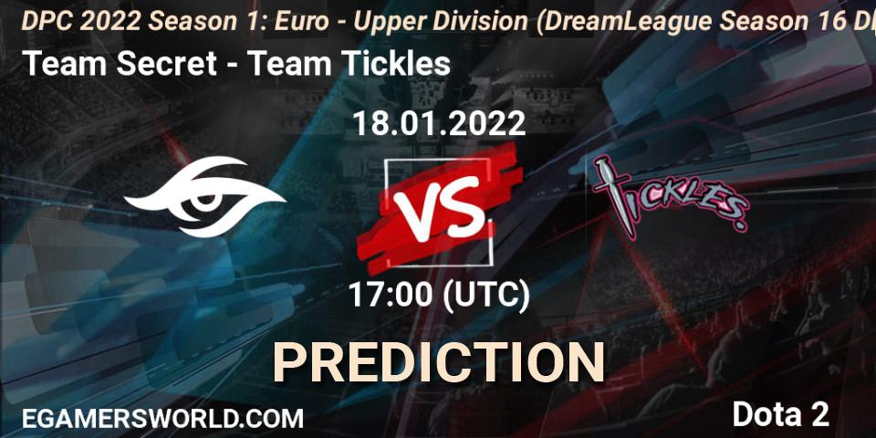Prognose für das Spiel Team Secret VS Team Tickles. 18.01.2022 at 17:33. Dota 2 - DPC 2022 Season 1: Euro - Upper Division (DreamLeague Season 16 DPC WEU)