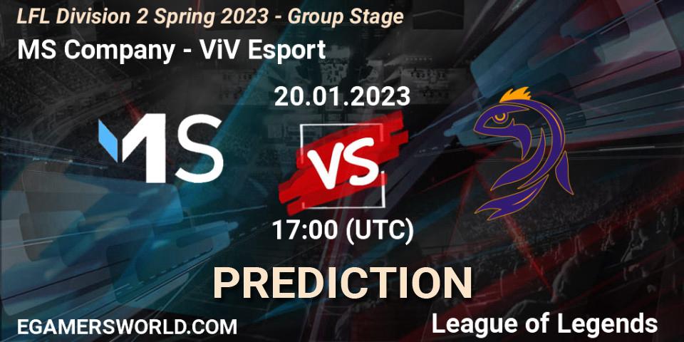 Prognose für das Spiel MS Company VS ViV Esport. 20.01.2023 at 17:00. LoL - LFL Division 2 Spring 2023 - Group Stage