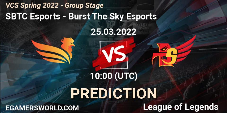 Prognose für das Spiel SBTC Esports VS Burst The Sky Esports. 25.03.2022 at 10:00. LoL - VCS Spring 2022 - Group Stage 