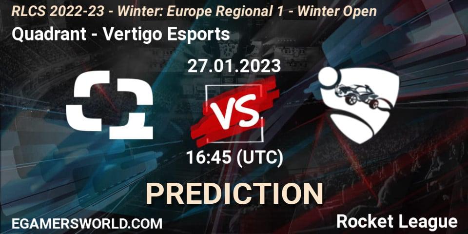 Prognose für das Spiel Quadrant VS Vertigo Esports. 27.01.2023 at 16:45. Rocket League - RLCS 2022-23 - Winter: Europe Regional 1 - Winter Open