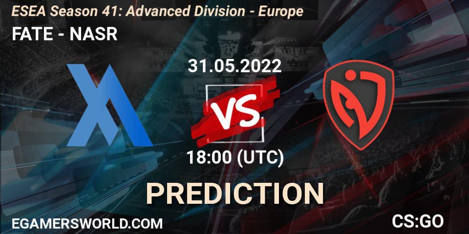 Prognose für das Spiel FATE VS NASR. 31.05.22. CS2 (CS:GO) - ESEA Season 41: Advanced Division - Europe