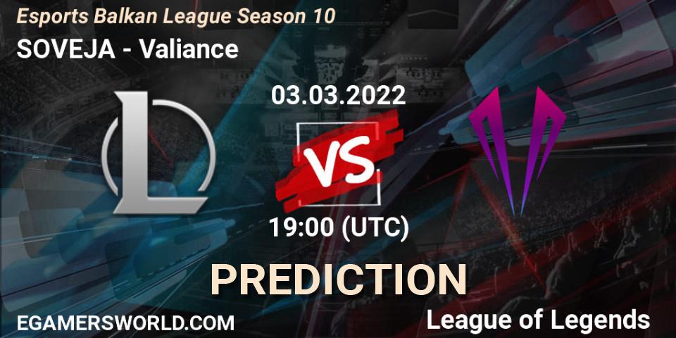 Prognose für das Spiel SOVEJA VS Valiance. 03.03.2022 at 19:00. LoL - Esports Balkan League Season 10