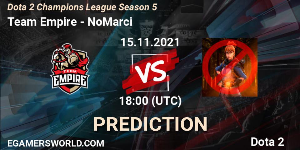 Prognose für das Spiel Team Empire VS NoMarci. 15.11.2021 at 18:01. Dota 2 - Dota 2 Champions League 2021 Season 5