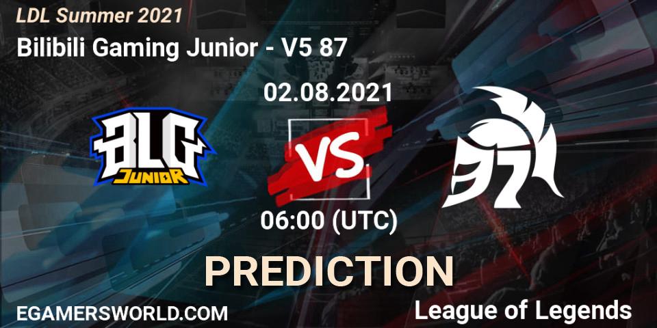 Prognose für das Spiel Bilibili Gaming Junior VS V5 87. 02.08.21. LoL - LDL Summer 2021