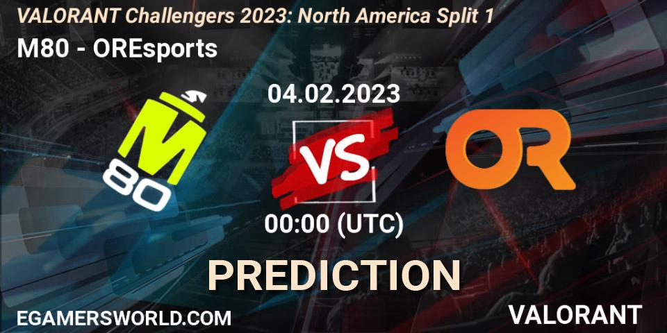 Prognose für das Spiel M80 VS OREsports. 03.02.23. VALORANT - VALORANT Challengers 2023: North America Split 1