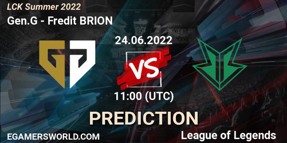 Prognose für das Spiel Gen.G VS Fredit BRION. 24.06.2022 at 11:00. LoL - LCK Summer 2022