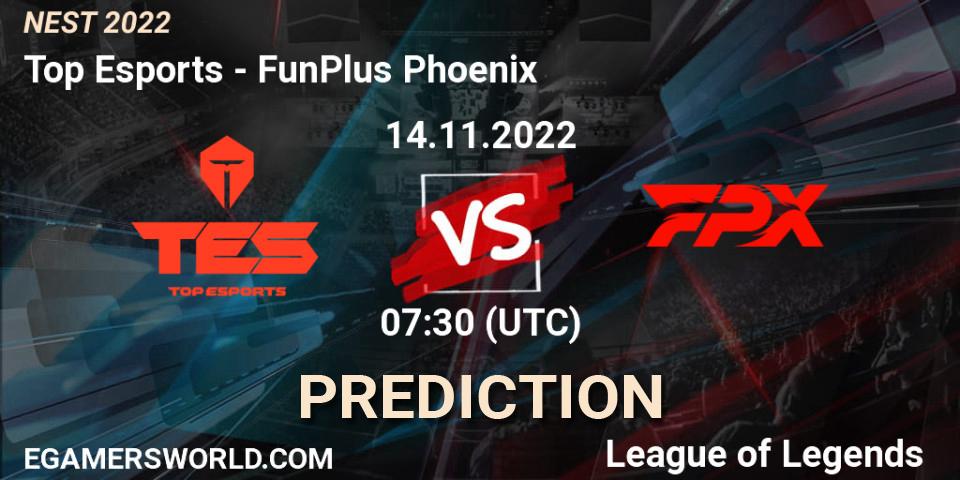 Prognose für das Spiel Top Esports VS FunPlus Phoenix. 14.11.22. LoL - NEST 2022