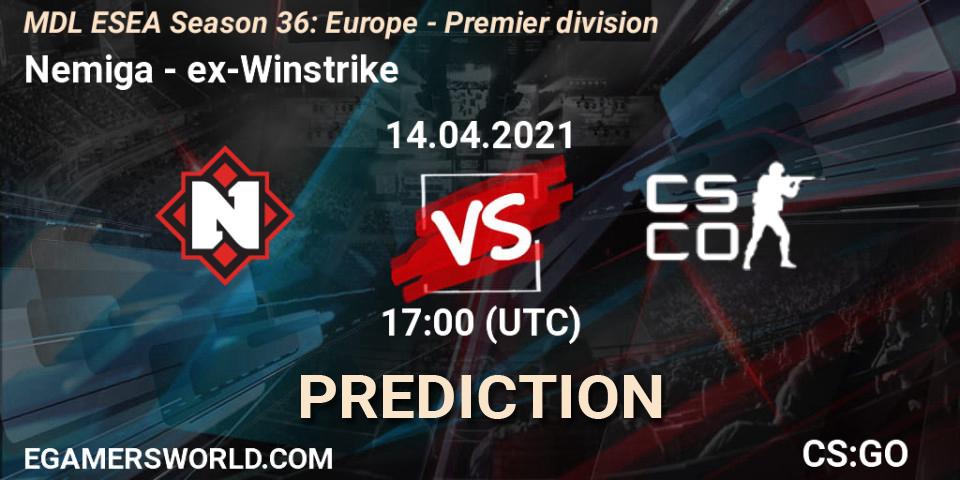 Prognose für das Spiel Nemiga VS ex-Winstrike. 14.04.2021 at 17:00. Counter-Strike (CS2) - MDL ESEA Season 36: Europe - Premier division