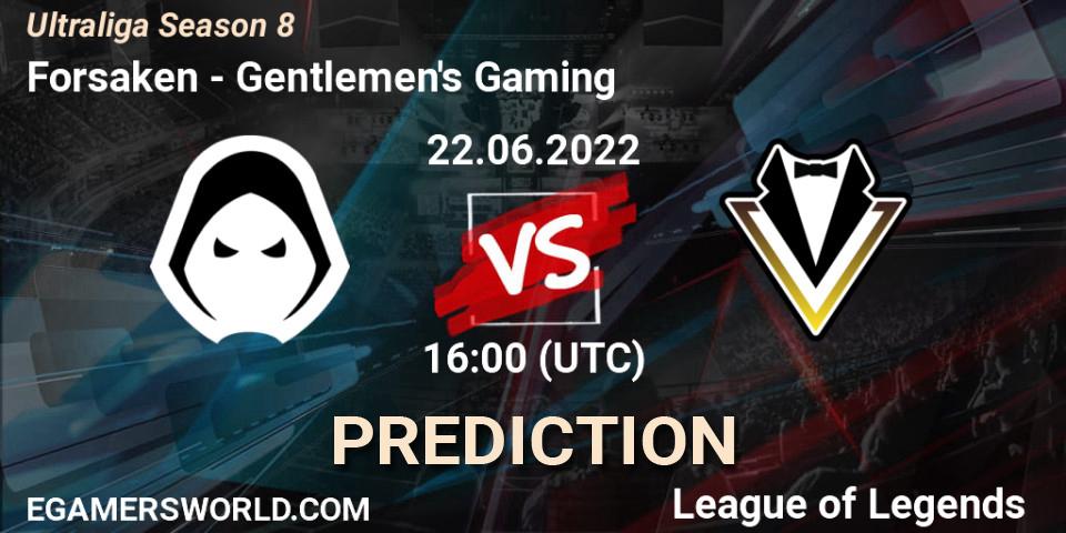 Prognose für das Spiel Forsaken VS Gentlemen's Gaming. 22.06.2022 at 16:00. LoL - Ultraliga Season 8