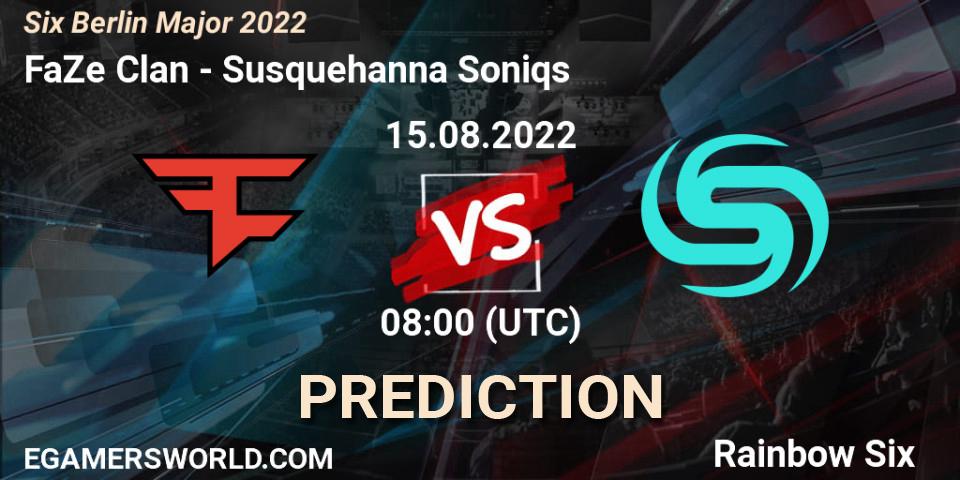 Prognose für das Spiel FaZe Clan VS Susquehanna Soniqs. 17.08.22. Rainbow Six - Six Berlin Major 2022