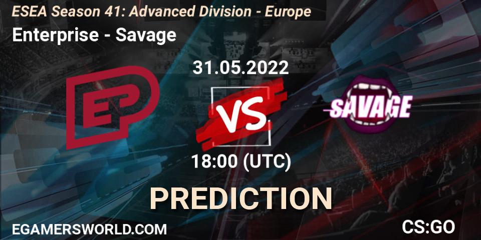 Prognose für das Spiel Enterprise VS Savage. 31.05.2022 at 18:00. Counter-Strike (CS2) - ESEA Season 41: Advanced Division - Europe