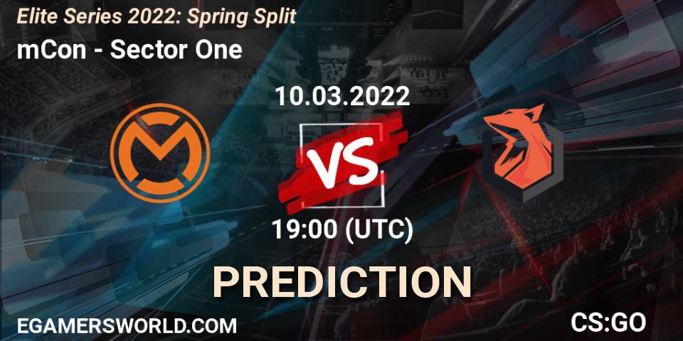 Prognose für das Spiel mCon VS Sector One. 10.03.2022 at 19:00. Counter-Strike (CS2) - Elite Series 2022: Spring Split