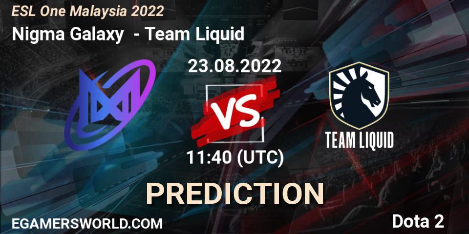 Prognose für das Spiel Nigma Galaxy VS Team Liquid. 23.08.2022 at 11:42. Dota 2 - ESL One Malaysia 2022