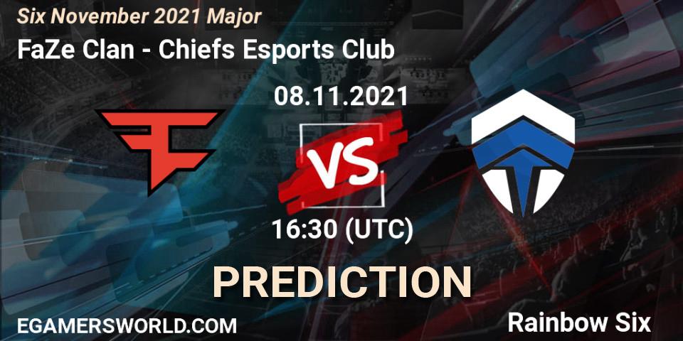 Prognose für das Spiel Chiefs Esports Club VS FaZe Clan. 10.11.2021 at 10:30. Rainbow Six - Six Sweden Major 2021