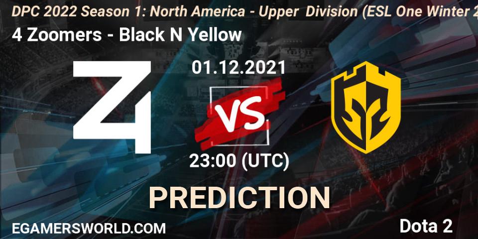 Prognose für das Spiel 4 Zoomers VS Black N Yellow. 01.12.2021 at 23:17. Dota 2 - DPC 2022 Season 1: North America - Upper Division (ESL One Winter 2021)