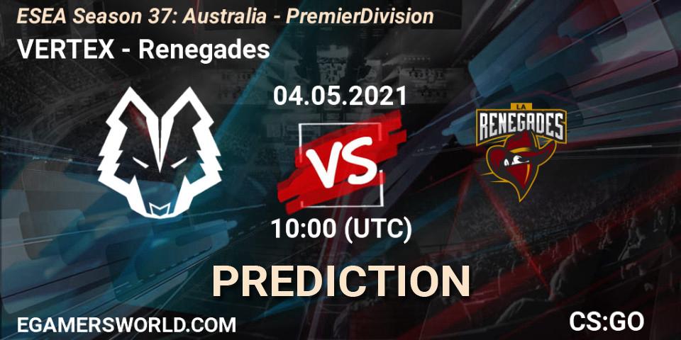 Prognose für das Spiel VERTEX VS Renegades. 04.05.21. CS2 (CS:GO) - ESEA Season 37: Australia - Premier Division
