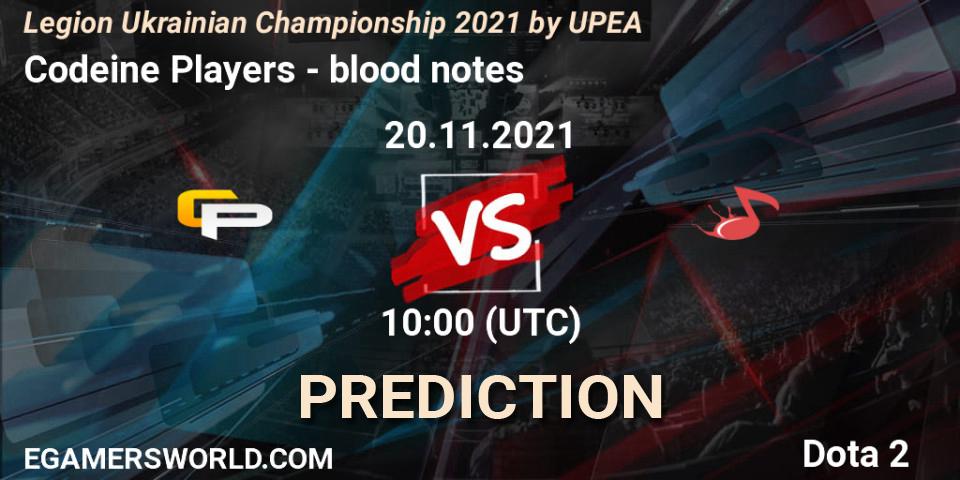 Prognose für das Spiel Codeine Players VS blood notes. 20.11.2021 at 10:05. Dota 2 - Legion Ukrainian Championship 2021 by UPEA