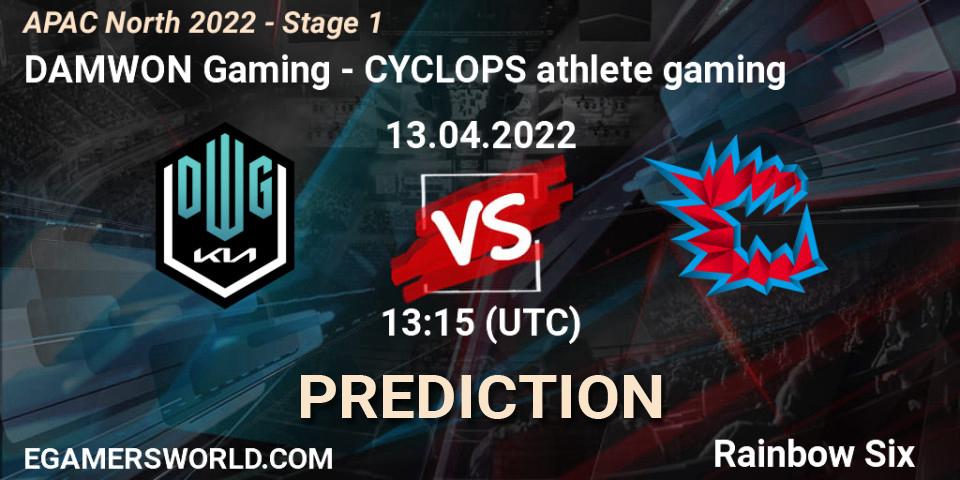 Prognose für das Spiel DAMWON Gaming VS CYCLOPS athlete gaming. 13.04.2022 at 13:15. Rainbow Six - APAC North 2022 - Stage 1