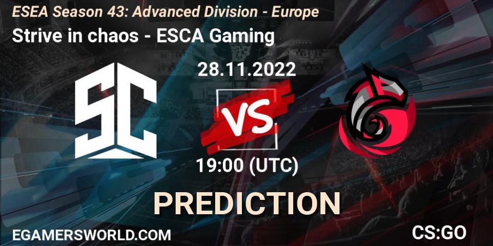 Prognose für das Spiel Strive in chaos VS ESCA Gaming. 28.11.22. CS2 (CS:GO) - ESEA Season 43: Advanced Division - Europe