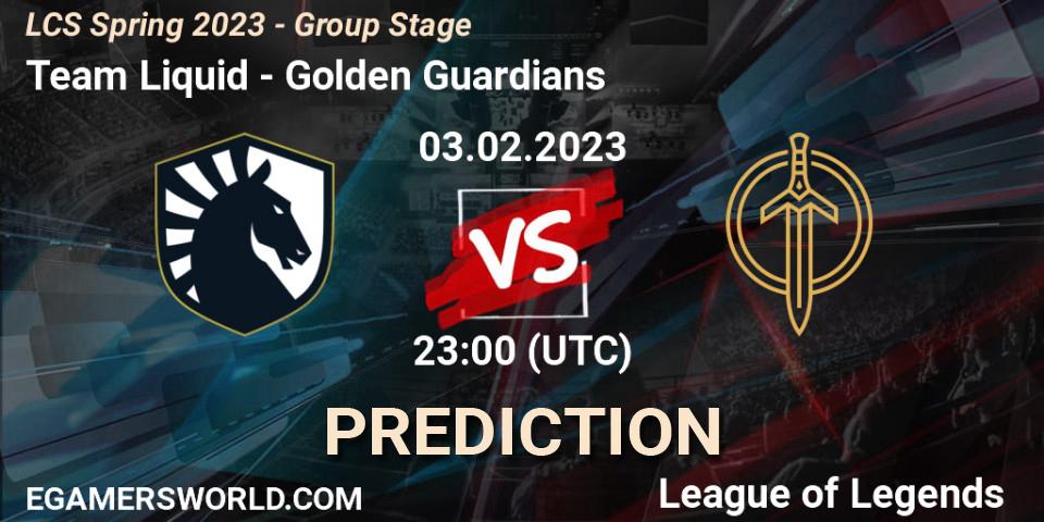 Prognose für das Spiel Team Liquid VS Golden Guardians. 04.02.23. LoL - LCS Spring 2023 - Group Stage