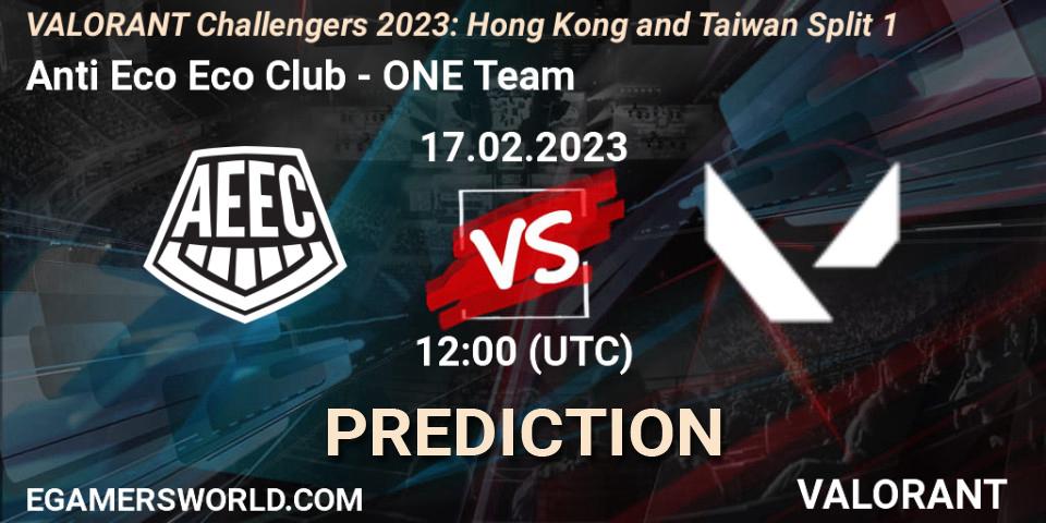 Prognose für das Spiel Anti Eco Eco Club VS ONE Team. 17.02.23. VALORANT - VALORANT Challengers 2023: Hong Kong and Taiwan Split 1