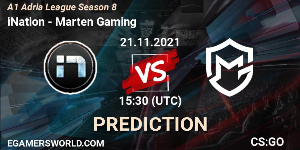 Prognose für das Spiel iNation VS Marten Gaming. 21.11.2021 at 16:00. Counter-Strike (CS2) - A1 Adria League Season 8