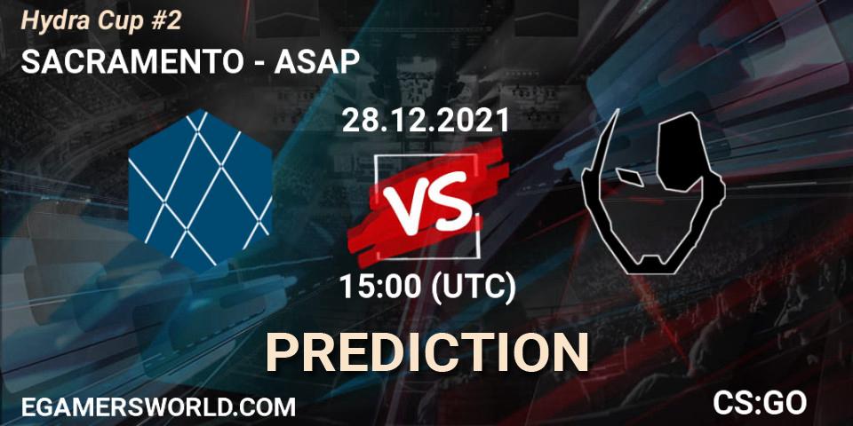 Prognose für das Spiel SACRAMENTO VS ASAP. 28.12.2021 at 15:00. Counter-Strike (CS2) - Hydra Cup #2