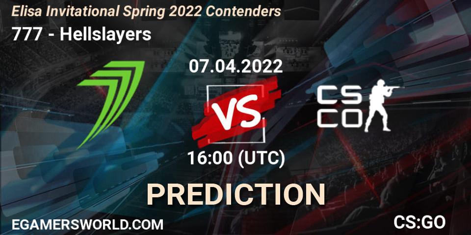 Prognose für das Spiel 777 VS Hellslayers. 07.04.22. CS2 (CS:GO) - Elisa Invitational Spring 2022 Contenders