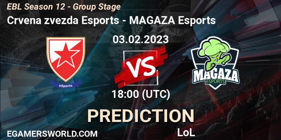 Prognose für das Spiel Crvena zvezda Esports VS MAGAZA Esports. 03.02.23. LoL - EBL Season 12 - Group Stage