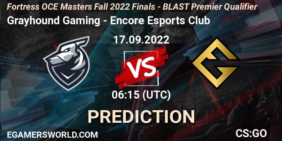 Prognose für das Spiel Grayhound Gaming VS Encore Esports Club. 17.09.2022 at 06:30. Counter-Strike (CS2) - Fortress OCE Masters 2022