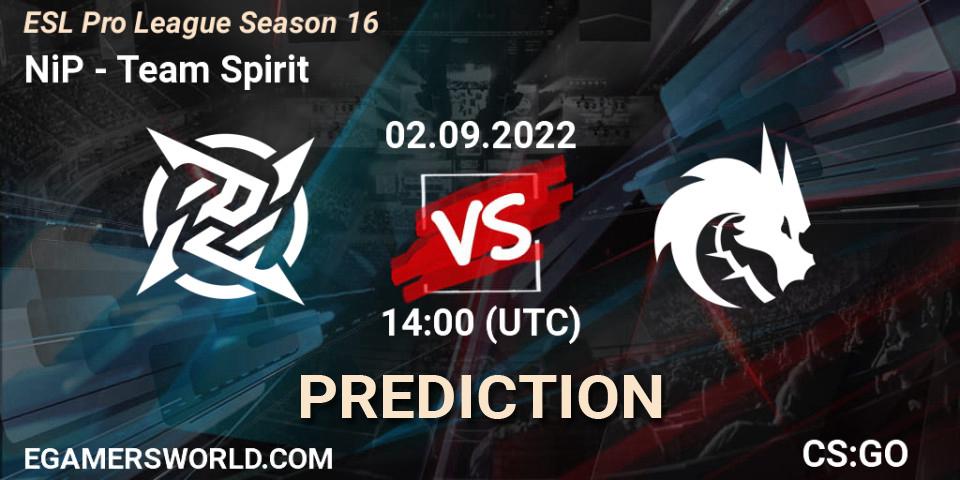 Prognose für das Spiel NiP VS Team Spirit. 02.09.22. CS2 (CS:GO) - ESL Pro League Season 16