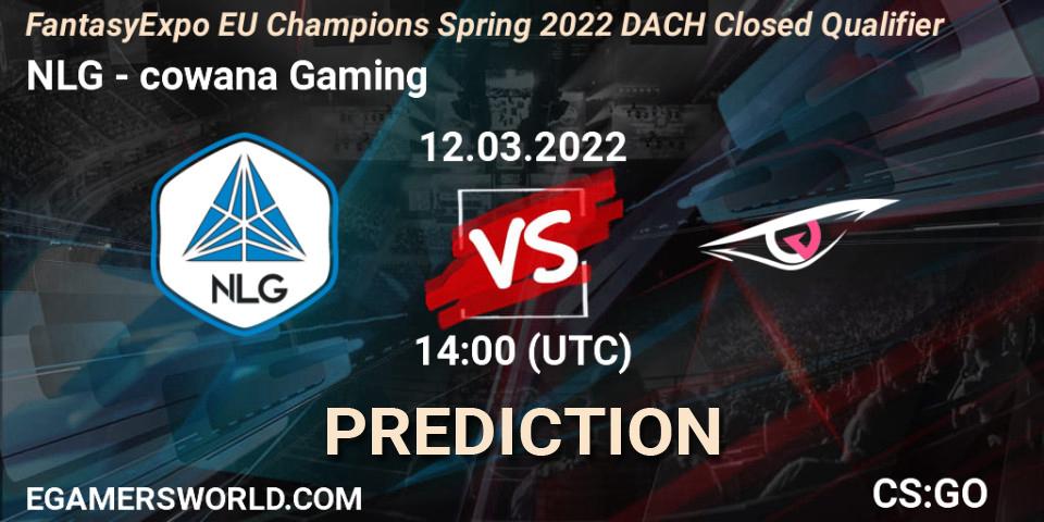 Prognose für das Spiel NLG VS cowana Gaming. 12.03.2022 at 14:00. Counter-Strike (CS2) - FantasyExpo EU Champions Spring 2022 DACH Closed Qualifier