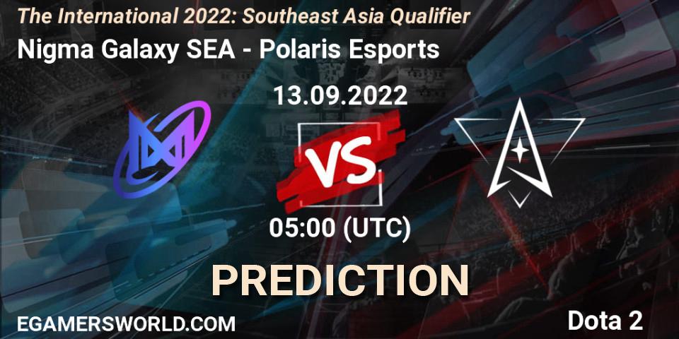 Prognose für das Spiel Nigma Galaxy SEA VS Polaris Esports. 13.09.2022 at 04:52. Dota 2 - The International 2022: Southeast Asia Qualifier