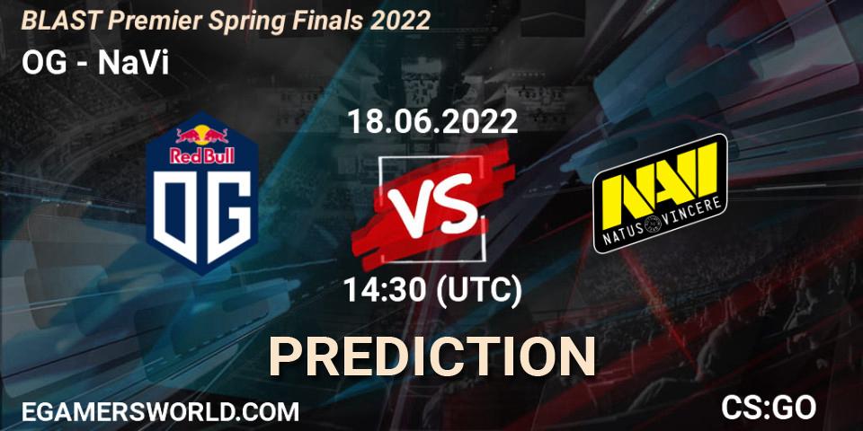 Prognose für das Spiel OG VS NaVi. 18.06.2022 at 14:30. Counter-Strike (CS2) - BLAST Premier Spring Finals 2022 