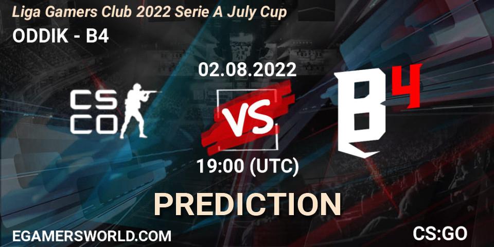Prognose für das Spiel ODDIK VS B4. 02.08.2022 at 22:00. Counter-Strike (CS2) - Liga Gamers Club 2022 Serie A July Cup