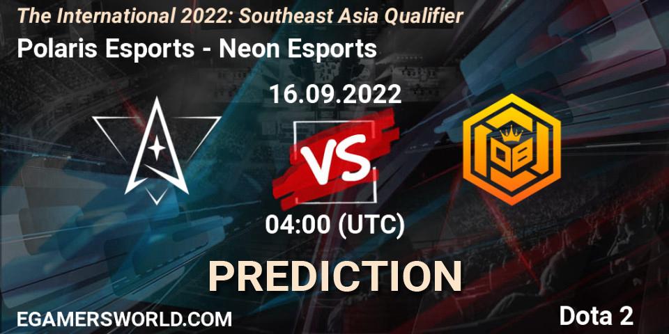 Prognose für das Spiel Polaris Esports VS Neon Esports. 16.09.22. Dota 2 - The International 2022: Southeast Asia Qualifier
