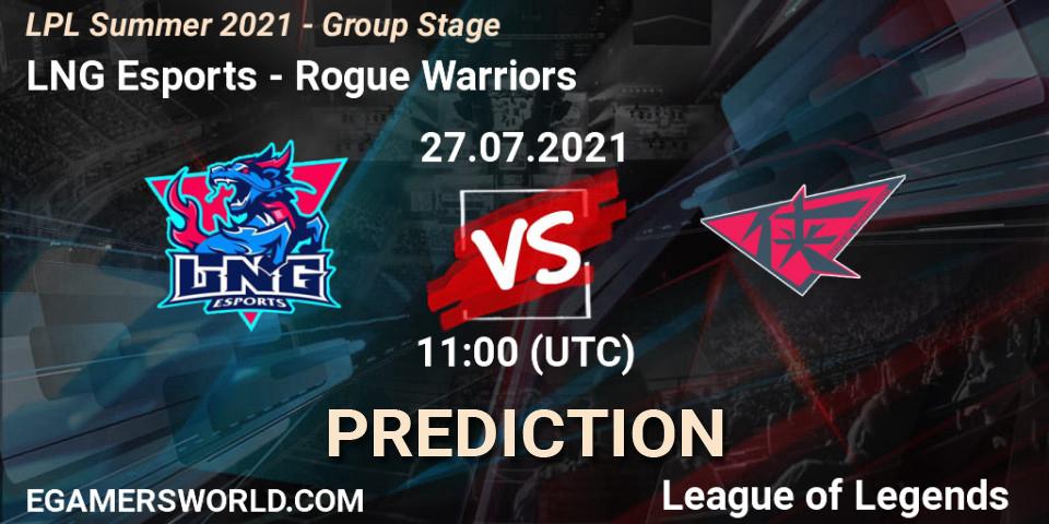 Prognose für das Spiel LNG Esports VS Rogue Warriors. 27.07.2021 at 11:50. LoL - LPL Summer 2021 - Group Stage