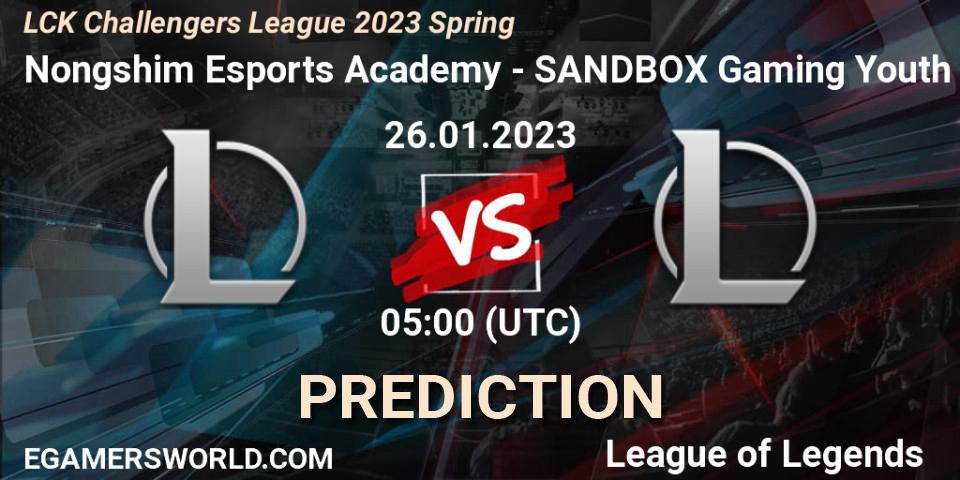 Prognose für das Spiel Nongshim Esports Academy VS SANDBOX Gaming Youth. 26.01.2023 at 05:00. LoL - LCK Challengers League 2023 Spring