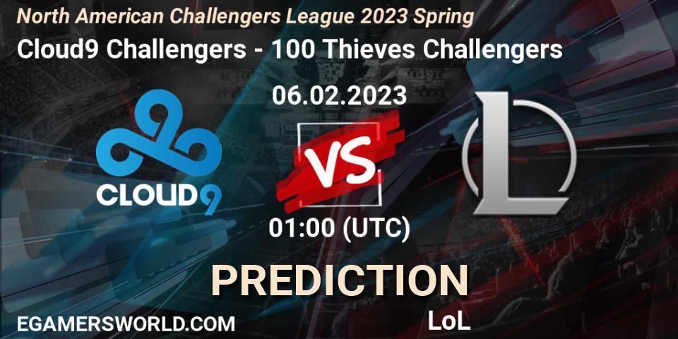 Prognose für das Spiel Cloud9 Challengers VS 100 Thieves Challengers. 06.02.23. LoL - NACL 2023 Spring - Group Stage