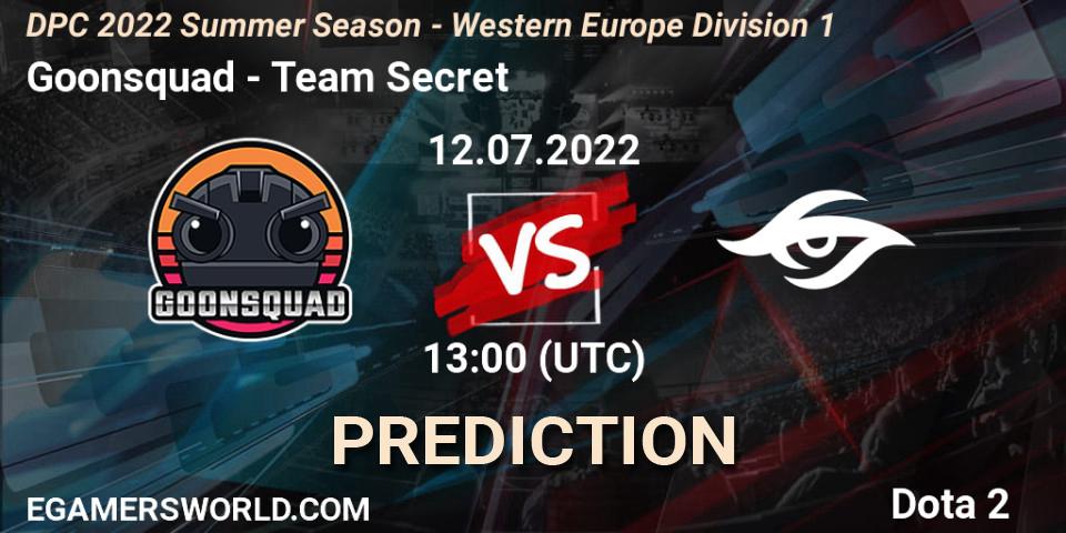 Prognose für das Spiel Goonsquad VS Team Secret. 12.07.22. Dota 2 - DPC WEU 2021/2022 Tour 3: Division I